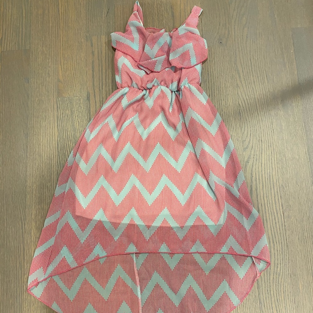 Kiddo by Katie blue and pink chevron hi-lo dress